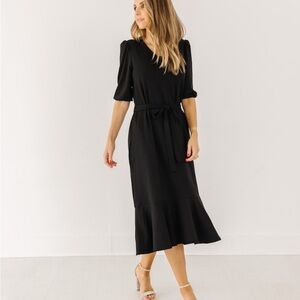Merrick White Black Midi Dress